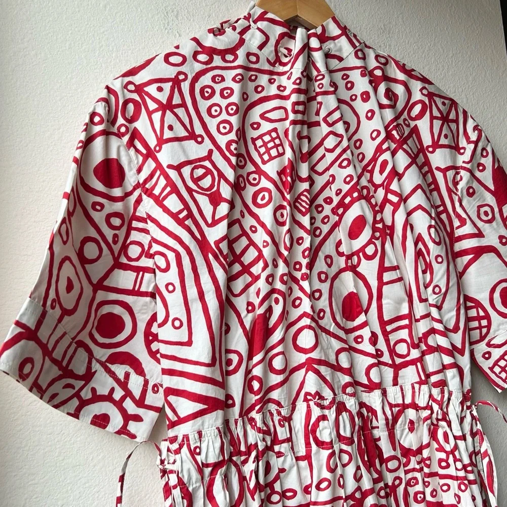 COLVILLE Red White Kitchen Dinner Abstract printed cotton-poplin midi dress Sz 6